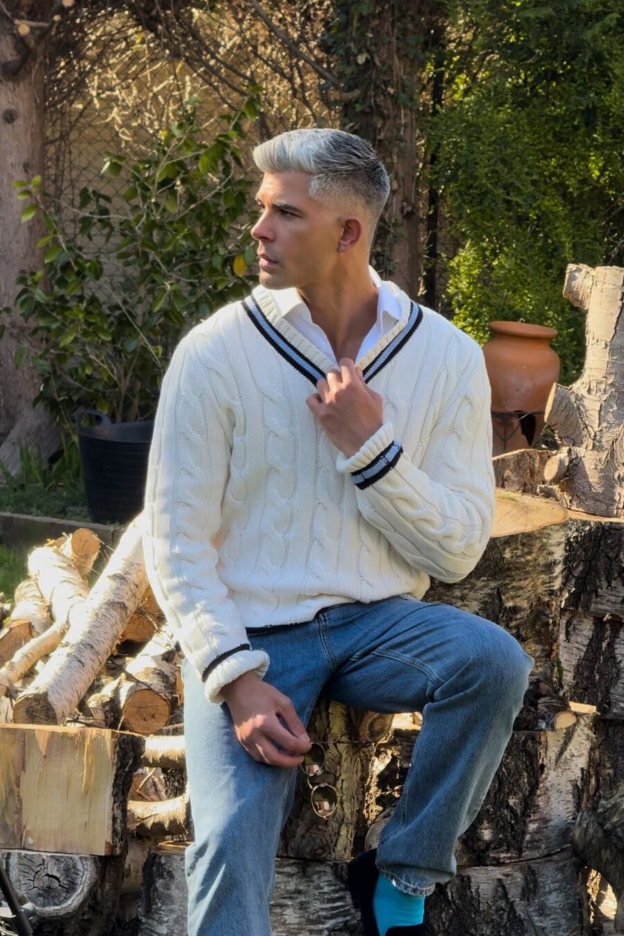 Veleny Men’s Old Money Cricket Jumper – Classic Cable Knit Sweater - Image 3
