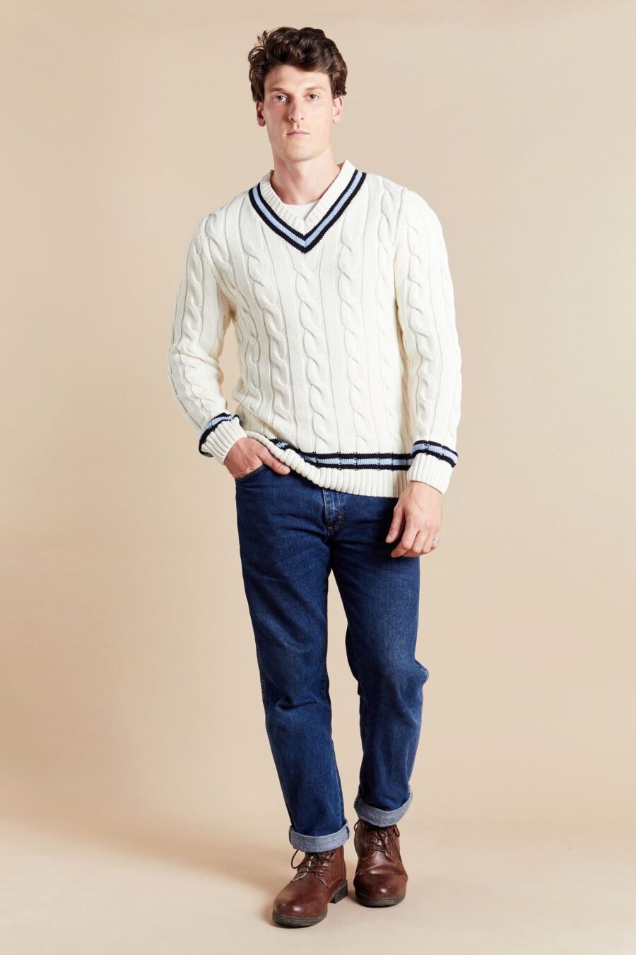 Veleny Men’s Old Money Cricket Jumper – Classic Cable Knit Sweater - Image 2